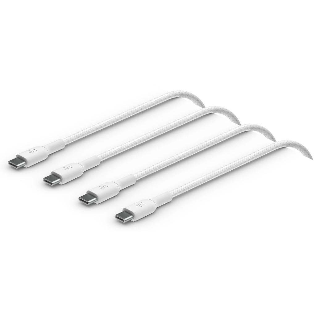 1x2 Belkin braided PVC Cable 1m USB-C/USB-C wh.  CAB004bt1MWH2PK