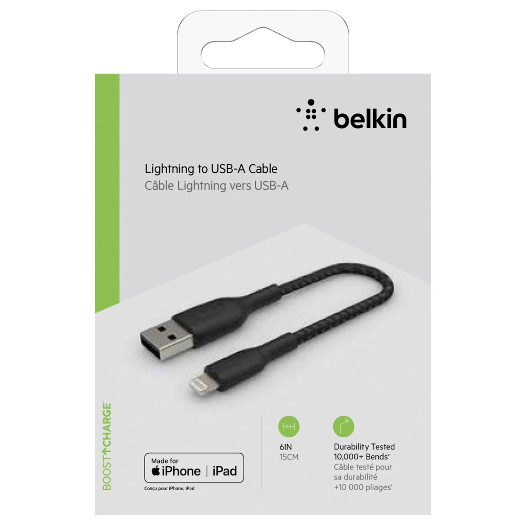 Belkin Lightning Cable 15cm, coated, mfi cert., black