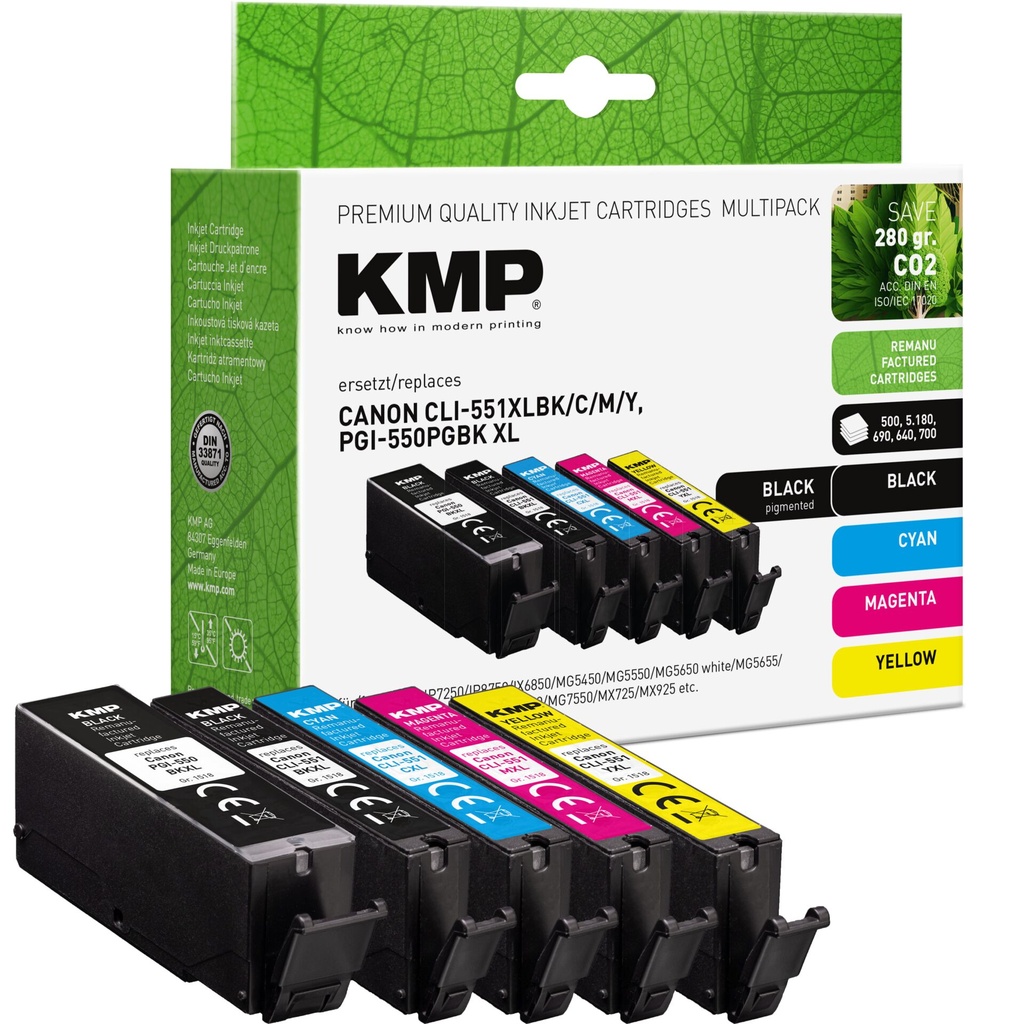 KMP Multipack compatible with Canon PGI-550/CLI-551 XL