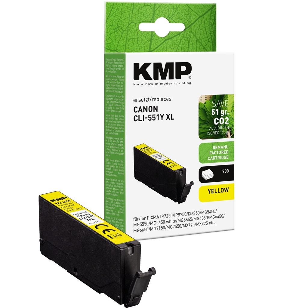 KMP Tinte yellow ersetzt Canon CLI-551 Y XL 6446B001