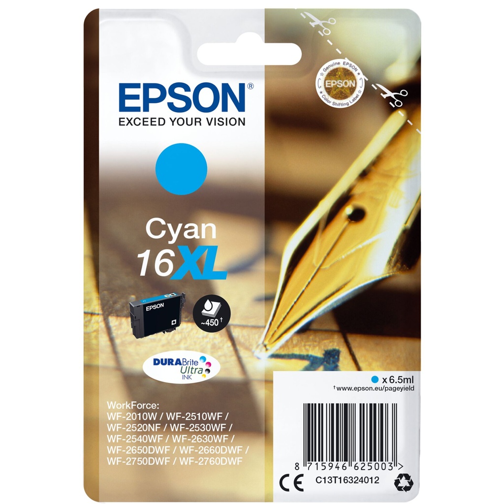Epson ink cartridge XL cyan DURABrite Ultra T 163     T 1632