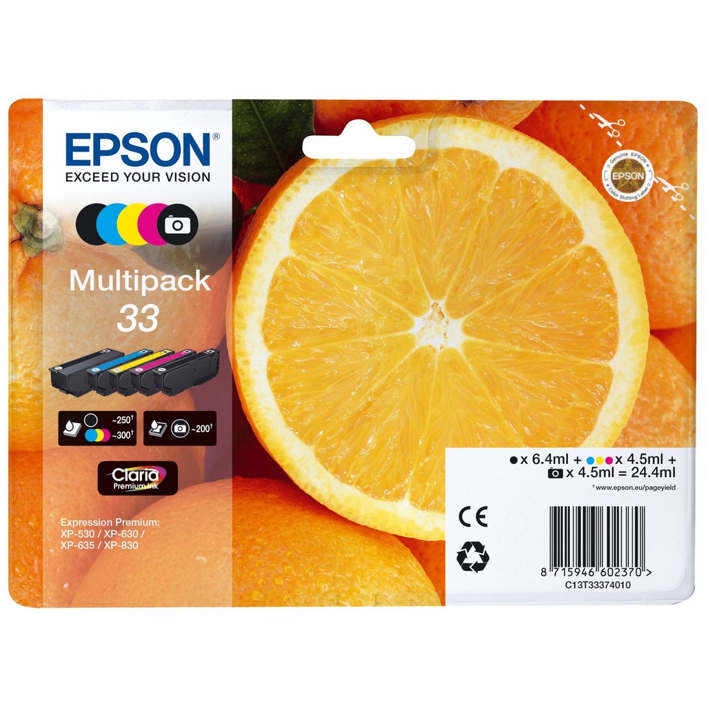 Epson Multipack Claria Premium BK/PBK/C/M/Y 33           T 3337
