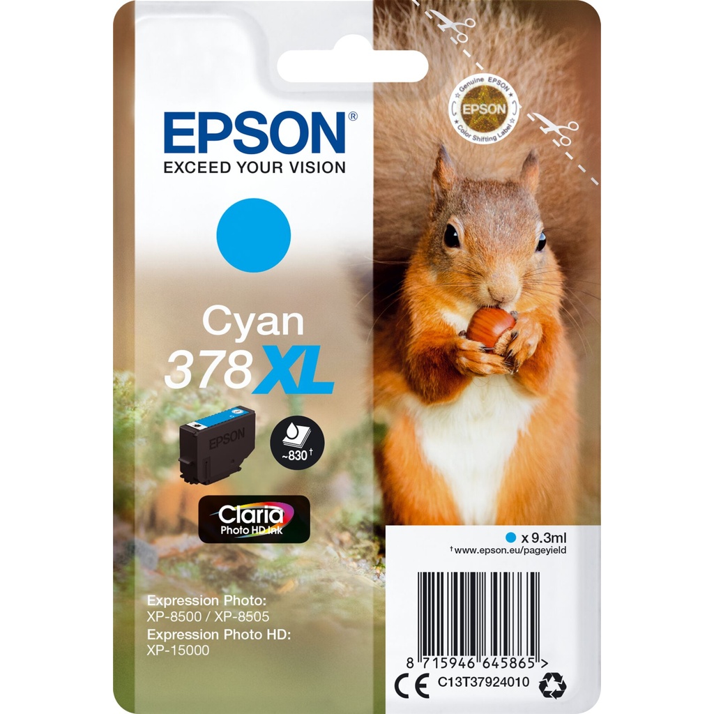 Epson ink cartridge cyan Claria Photo HD 378 XL    T 3792
