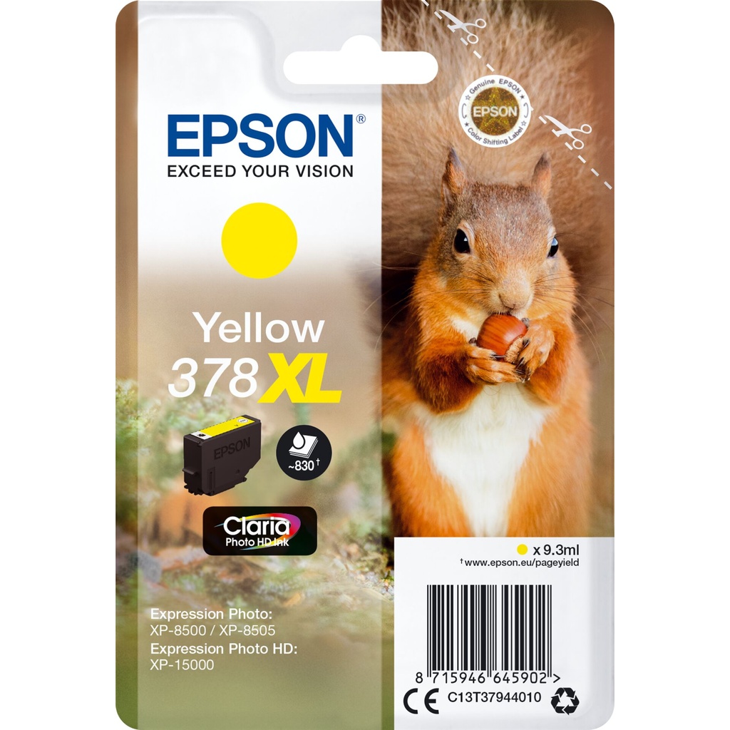 Epson ink cartridge yellow Claria Photo HD 378 XL    T 3794