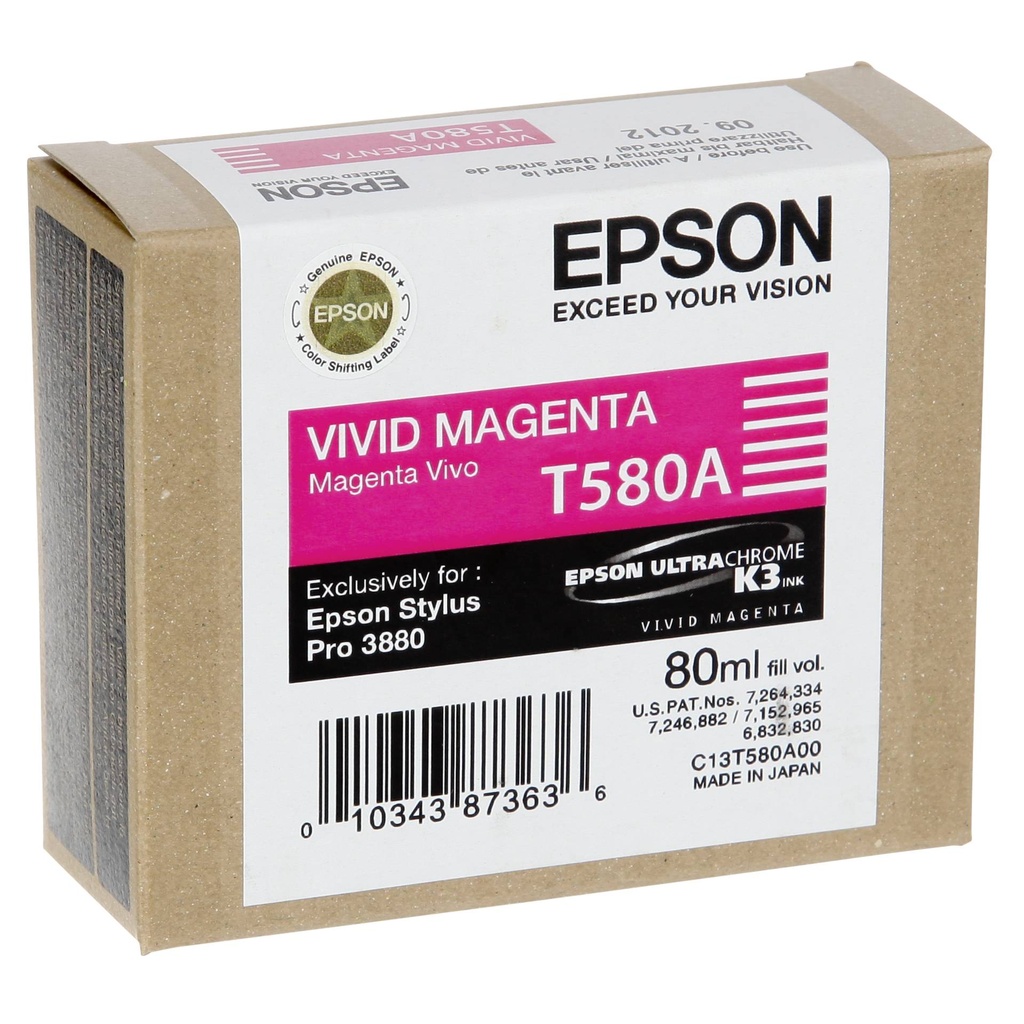 Epson ink cartridge vivid magenta T 580 80 ml       T 580A