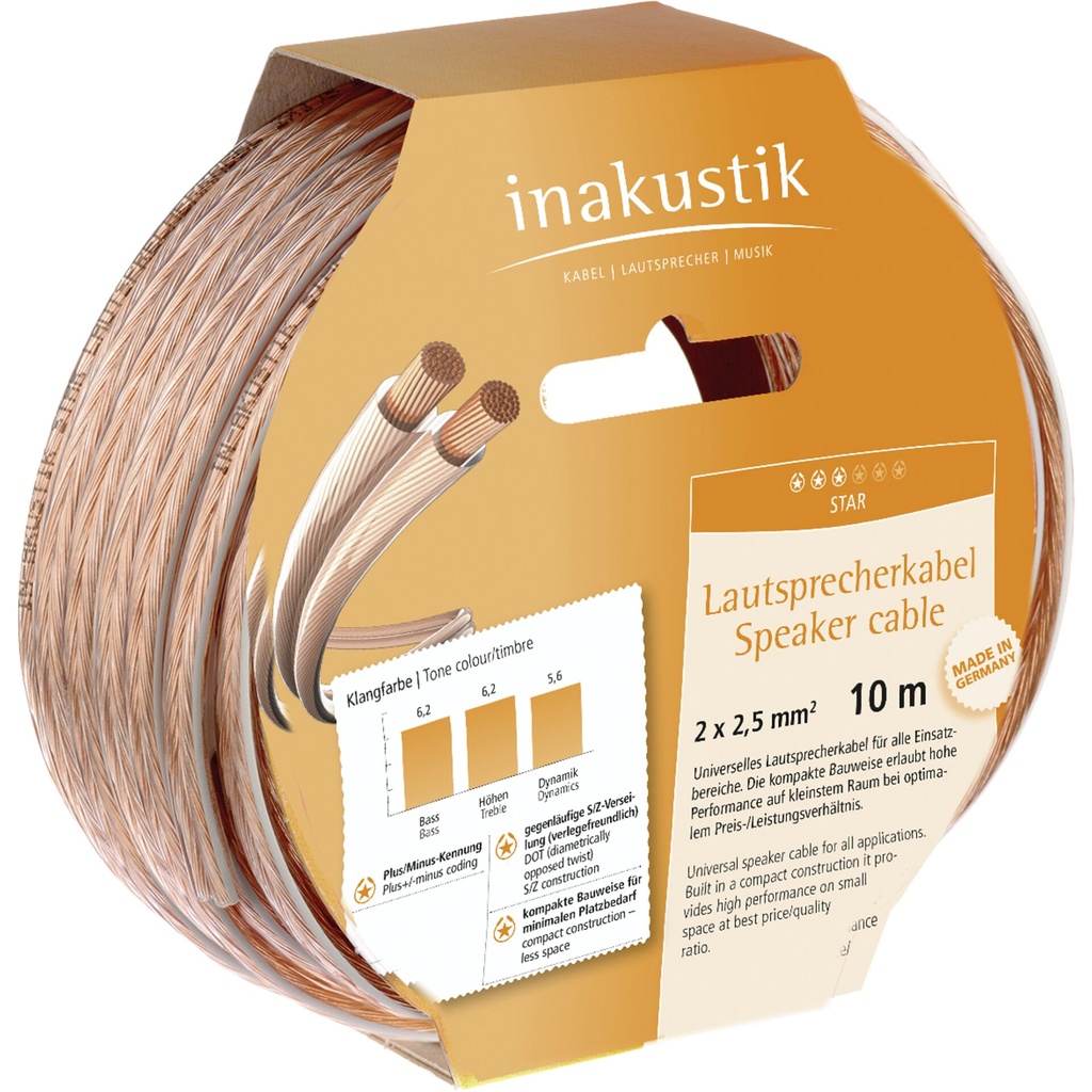 in-akustik Star Speaker Cable Reels 10m         2 x 2,5 mm