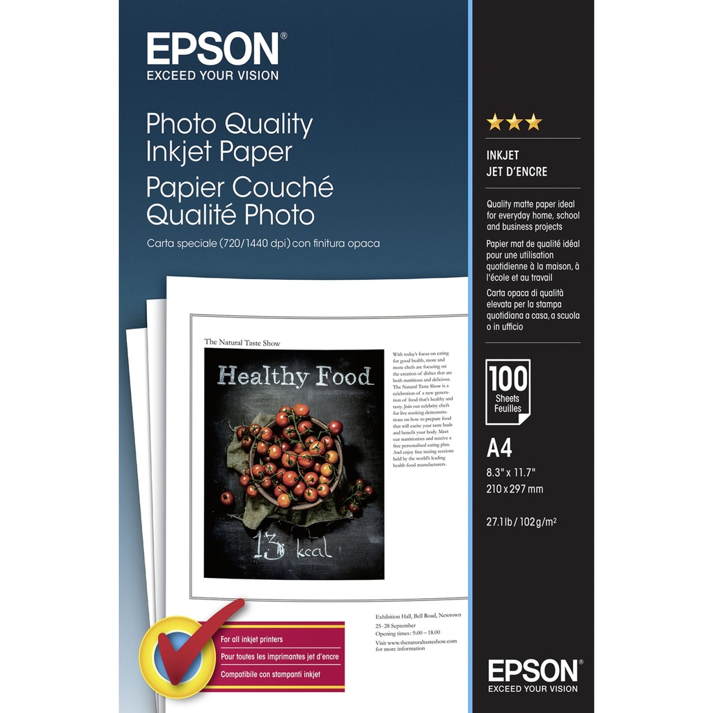 Epson Photo Quality Inkjet Paper A 4, 100 Sheets, 102 g  S 041061