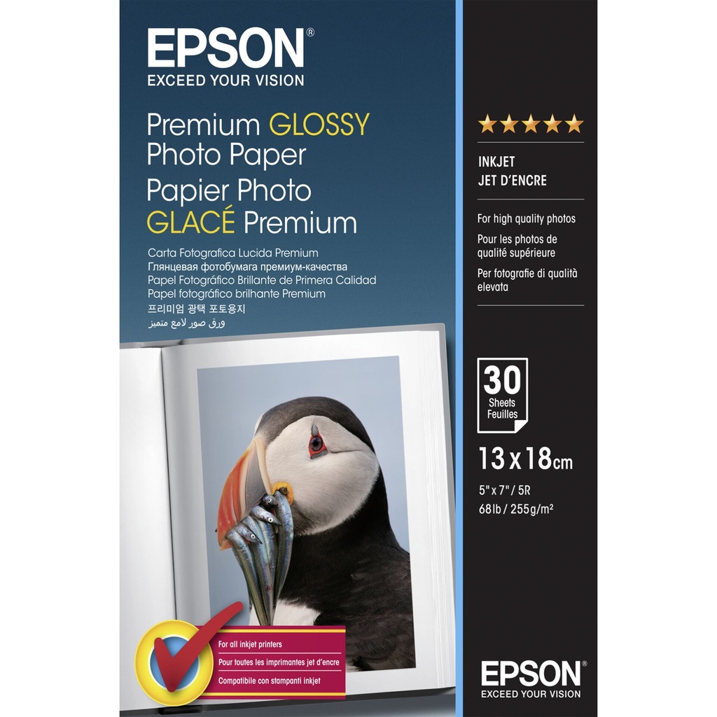 Epson Premium Glossy Photo Paper 13x18cm, 30 Sheet, 255g  S042154