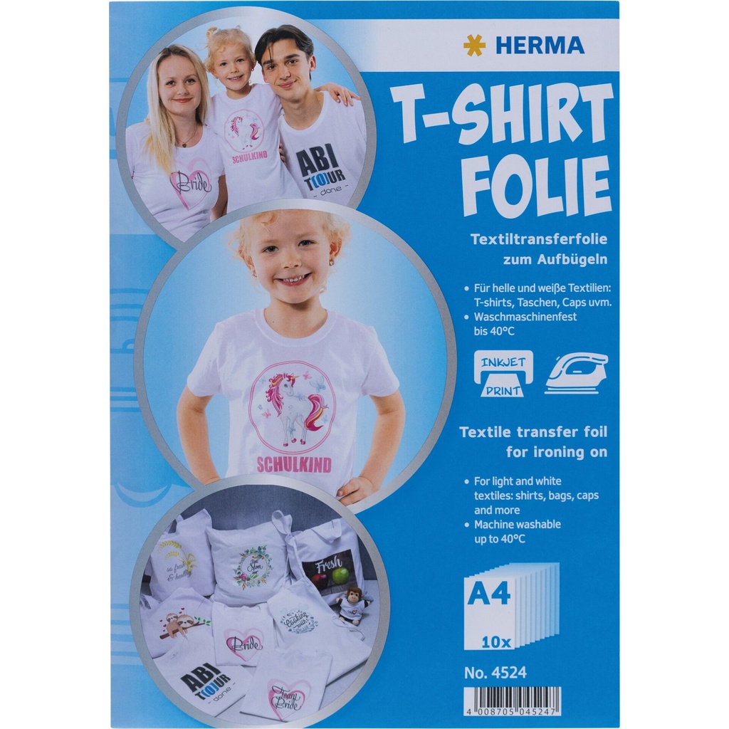 Herma T-Shirt Folie A4 für helle + weiße Textilien 10 Blatt  4524