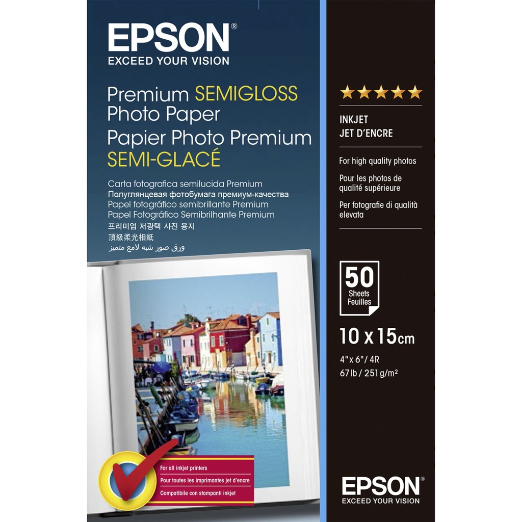 Epson Premium Semigloss Photo Paper 10x15, 50 Sheets 251 g
