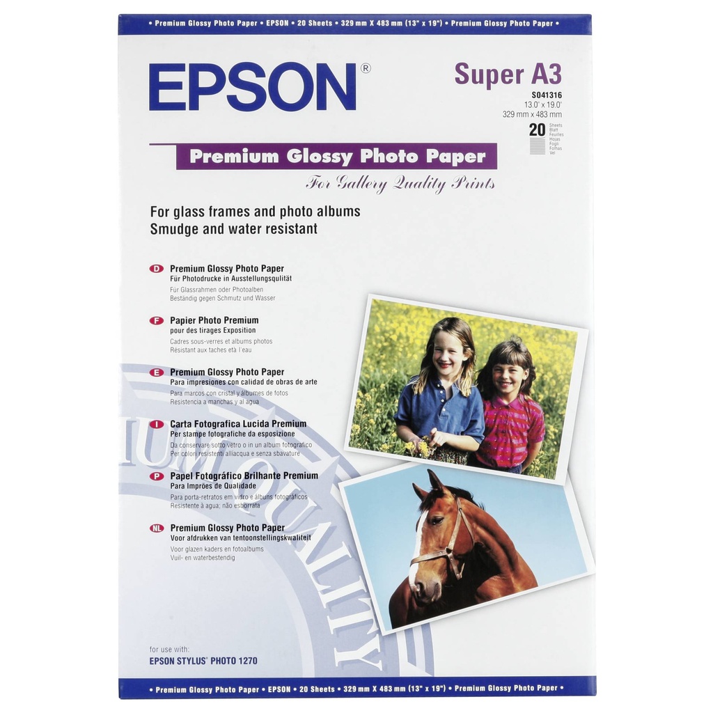 Epson Premium Glossy Photo Paper A3+, 20 Sheet, 255g   S041316