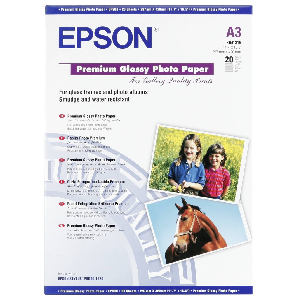 Epson Premium Glossy Photo Paper A3, 20 Sheet, 255g    S041315
