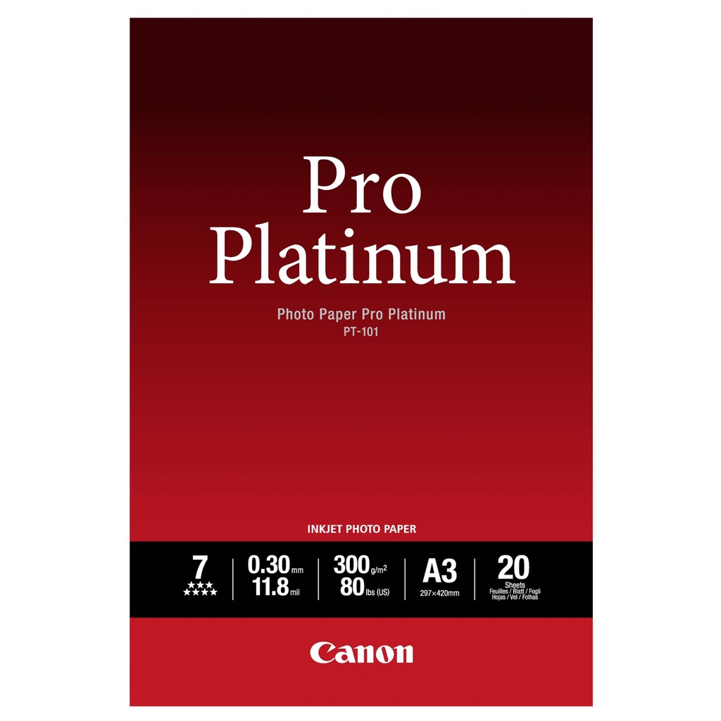Canon PT-101 A 3, 20 sheet Photo Paper Pro Platinum   300 g