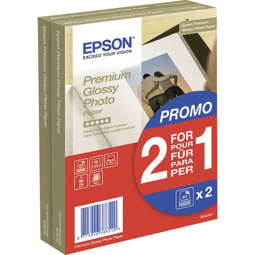 2x 40 Epson Premium Glossy Photo Paper 10x15 cm, 255 g
