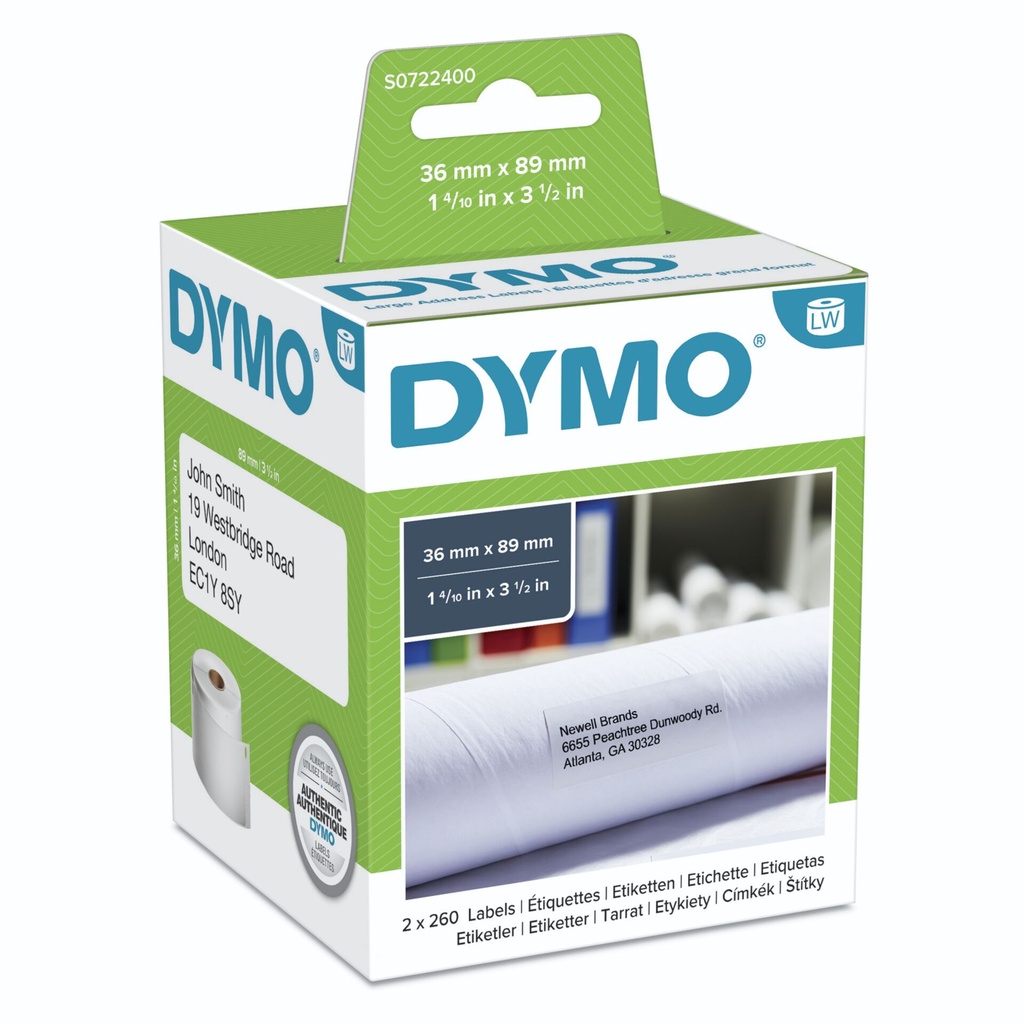Dymo Large Address Labels  99012 89mm x 36mm / 2 x 260 labels