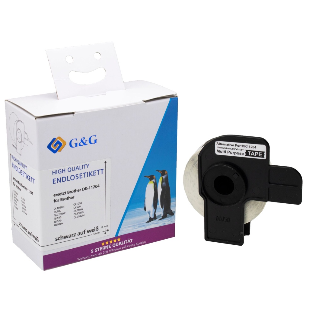 G&G Etiketten 17mm x 54mm sw-ws Komp. m. Brother DK-11204