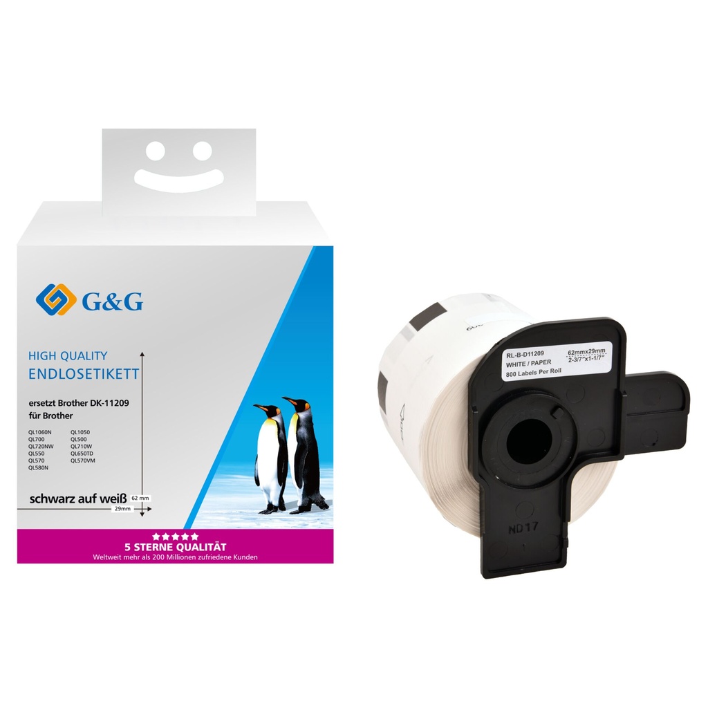 G&G Etiketten 29mm x 62mm sw-ws Komp. m. Brother DK-11209