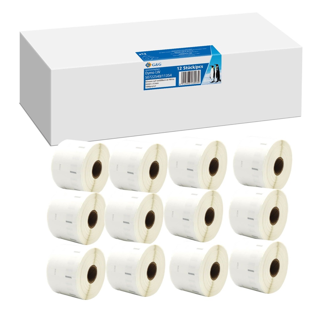12x G&G Etiketten 32mm x 57mm sw komp. m. Dymo 11354/ s0722540