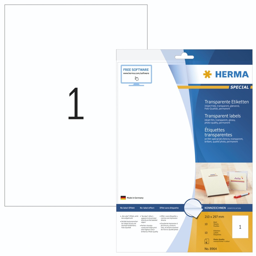 Herma transparent Labels 210x297 10 Sheets DIN A4 10 pcs.    8964