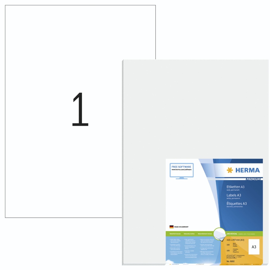 Herma Labels A3          420X297 100 Sheets DIN A3 100 pcs. 8692