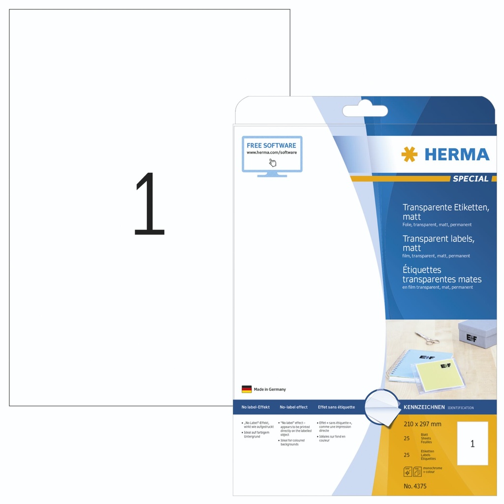 Herma Transparent Labels 210X297 25 Sheets DIN A4 25 pcs. 4375