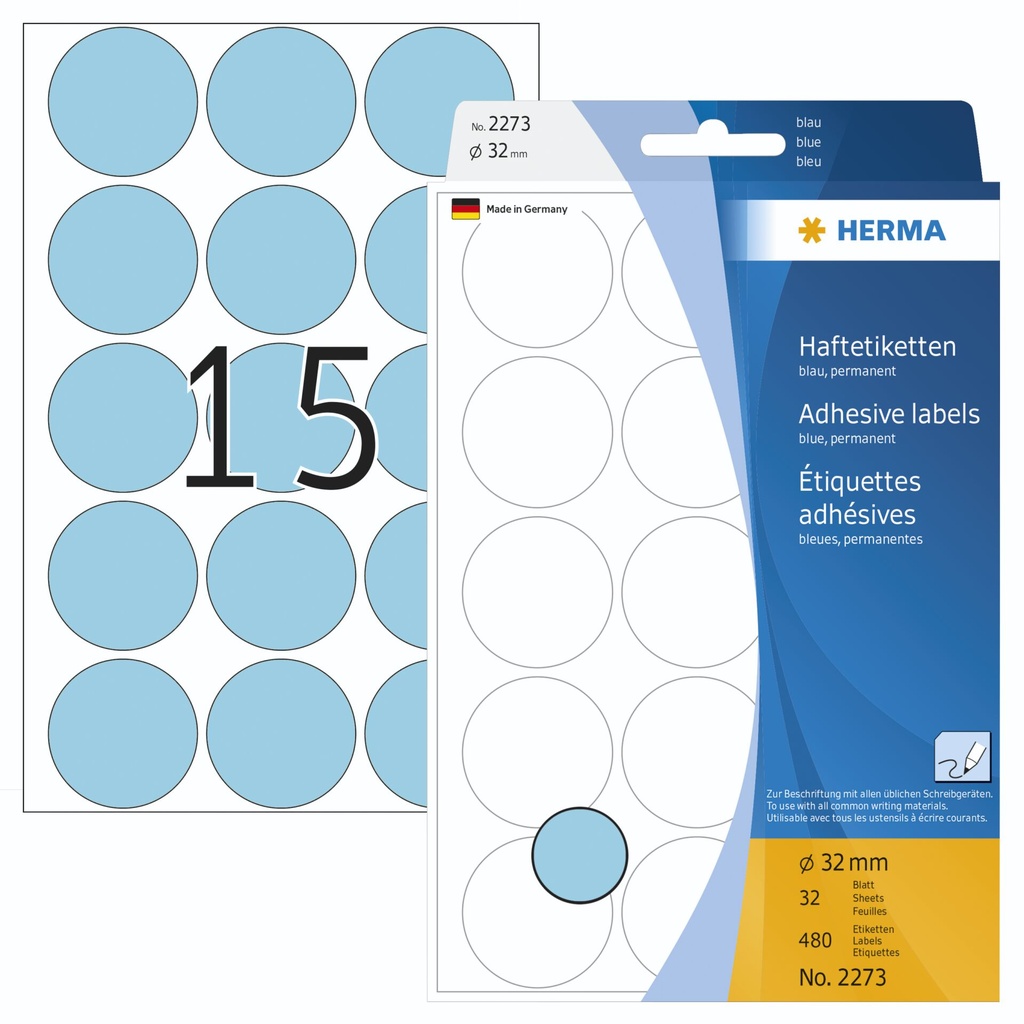 Herma Adhesive Labels blue 32mm 32 Sheets 111x170 480 pcs. 2273