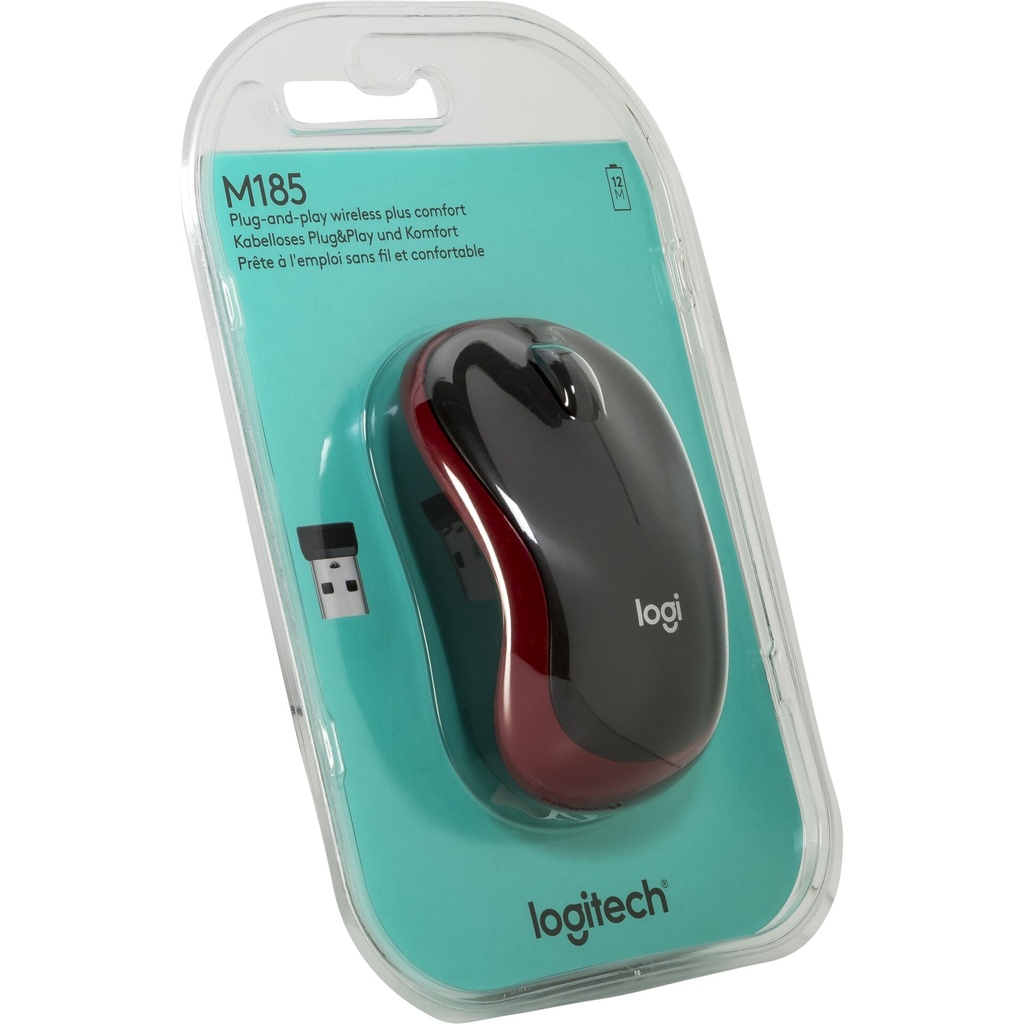 Logitech M 185 Cordless Notebook Mouse USB black / red
