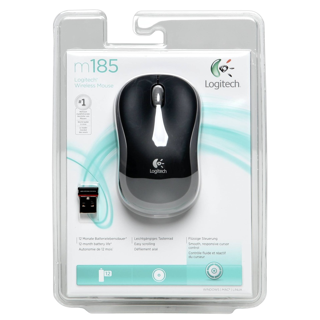 Logitech M 185 Cordless Notebook Mouse USB black / grey