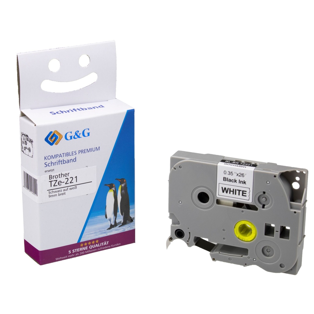 G&G Schriftband 9mm x 8m sw-ws Komp. m. Brother TZe-221