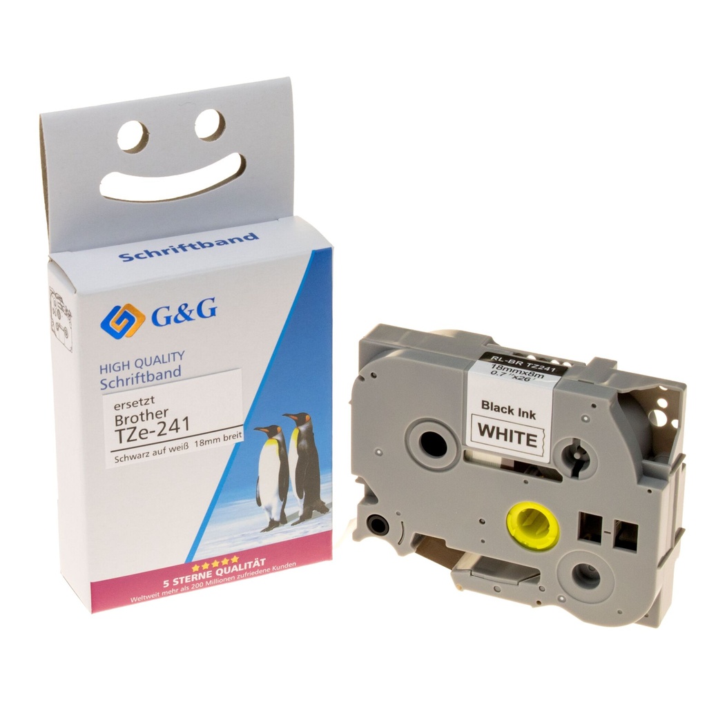 G&G Schriftband 18mm x 8m sw-ws komp. m. Brother TZe-241