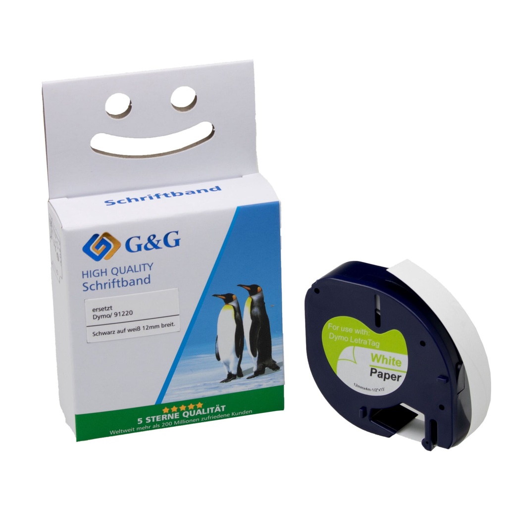 G&G Schriftband 12mm x 4m sw-ws komp. m. Dymo S0721520/ 91220