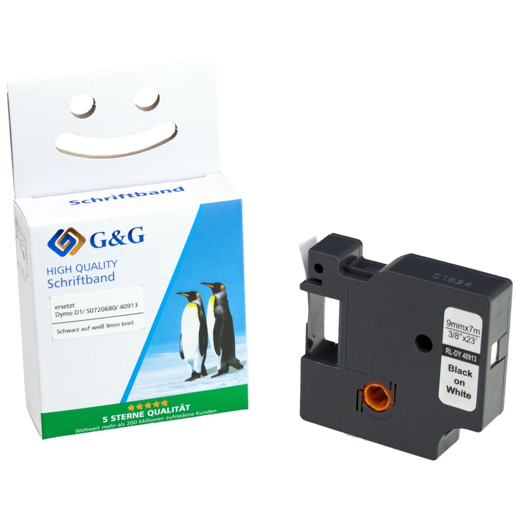 G&G Schriftband 9mm x 7m sw-ws Komp. m. Dymo D1/ 40913/ S072068