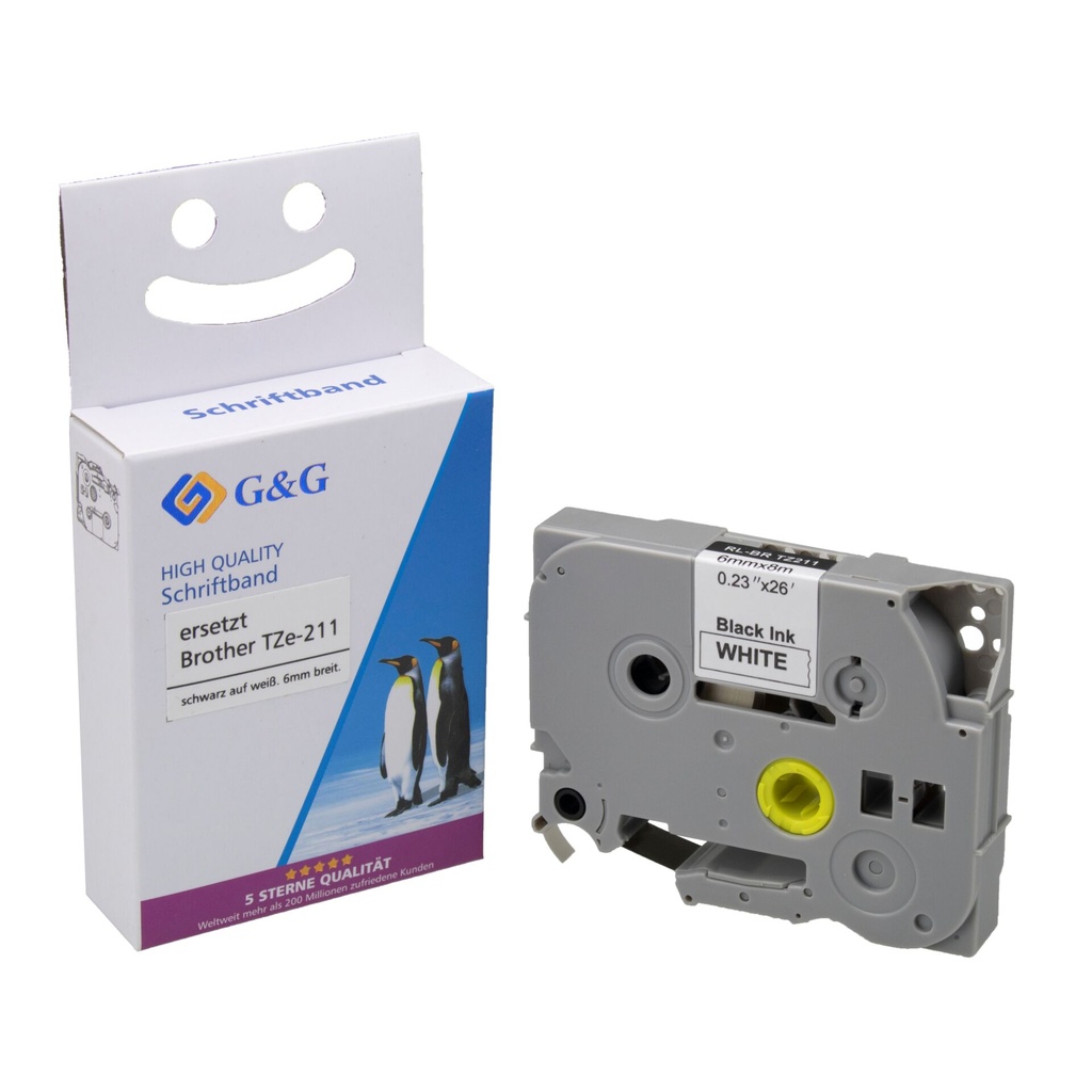 G&G Schriftband 6mm x 8m sw-ws Komp. m. Brother TZe-211