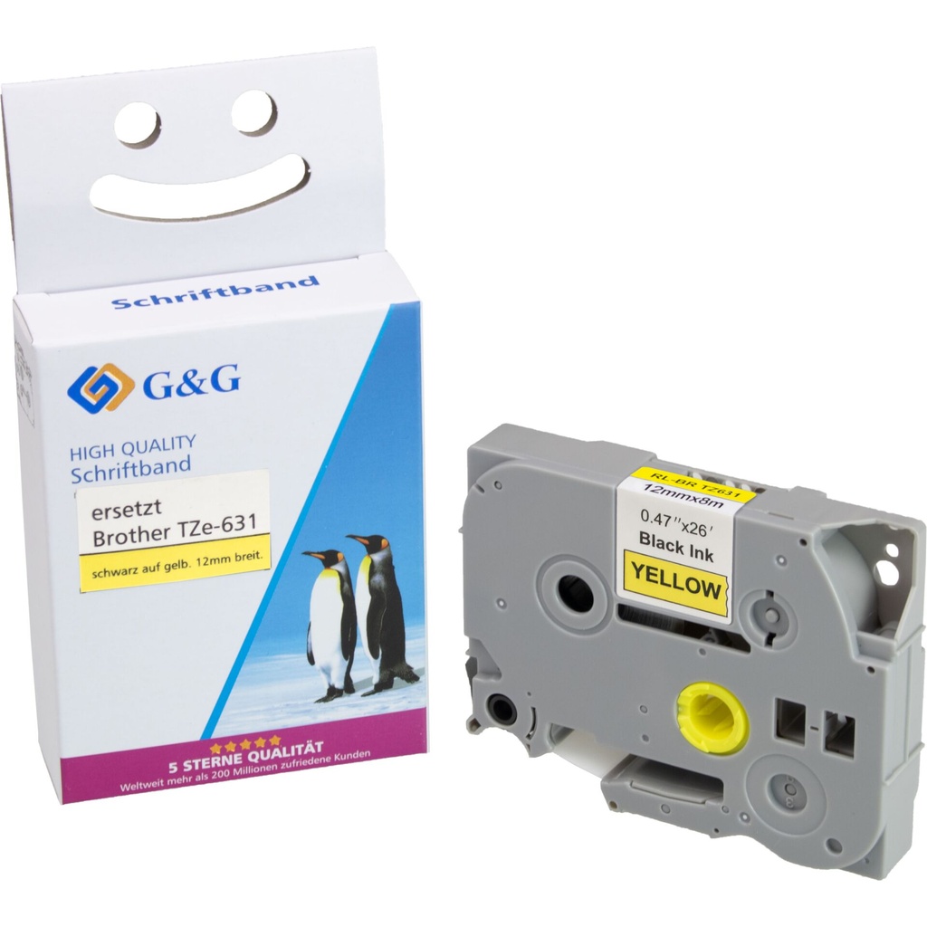 G&G Schriftband 12mm x 8m sw-gb Komp. m. Brother TZe-631