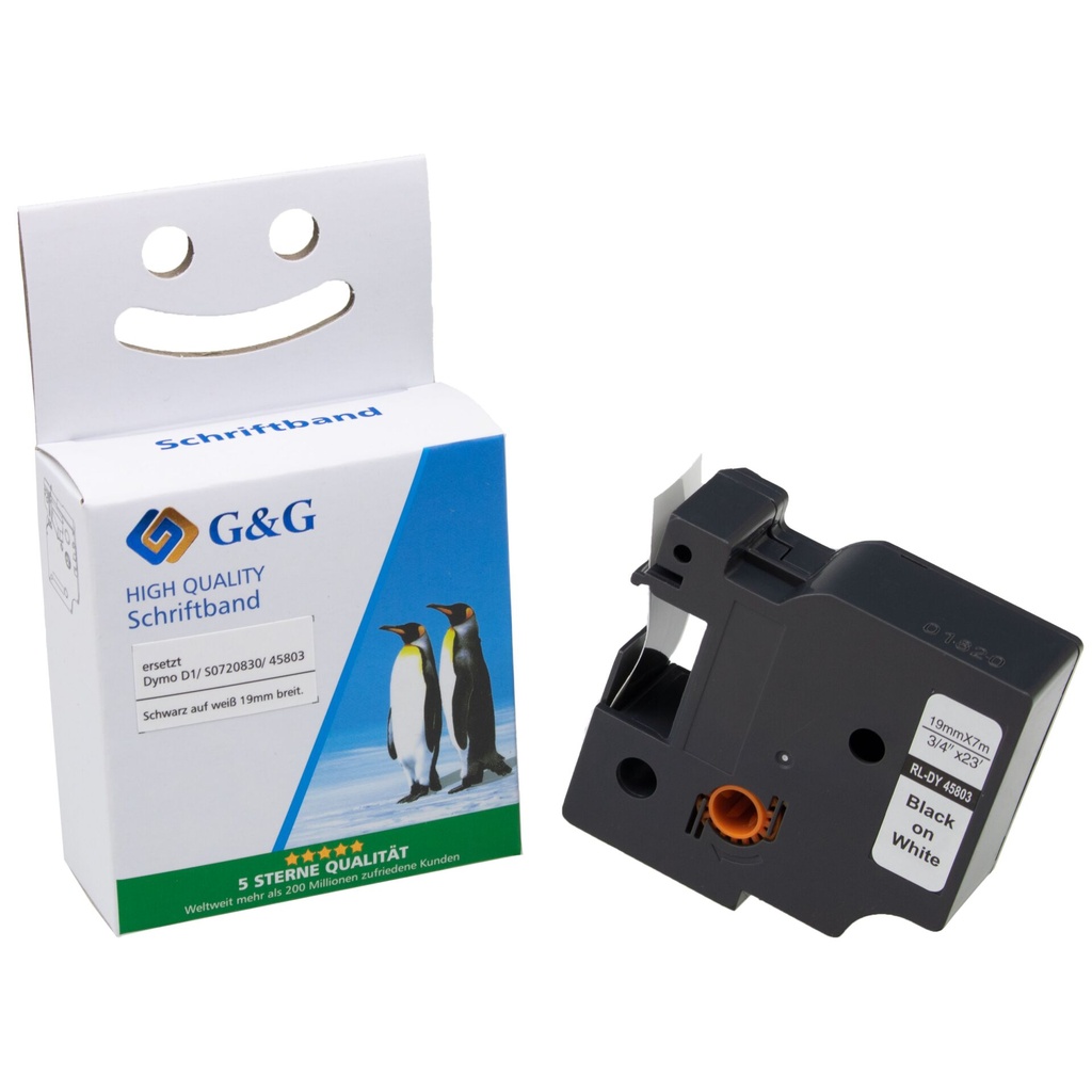 G&G Schriftband 19mm x 7m sw-ws Komp. m. Dymo D1/ 45803/ S072083