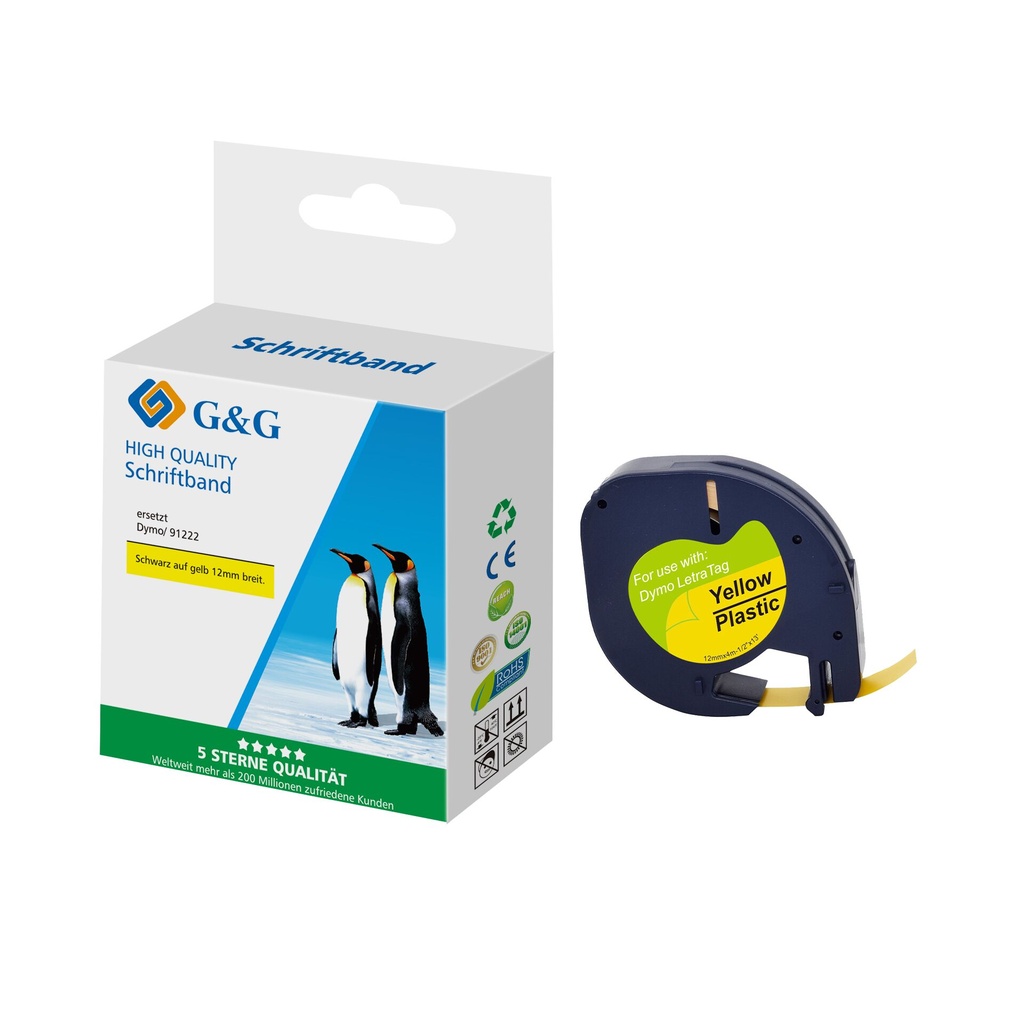 G&G Schriftband 12mm x 4m sw-gb Komp. m. Dymo S0721670/ 91222