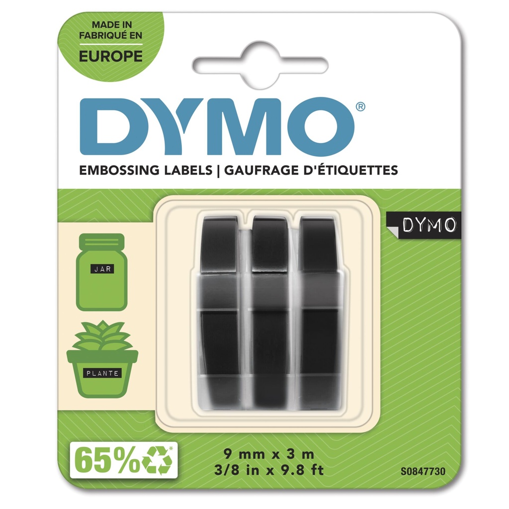 1x3 Dymo Embossing Labels 9mm black