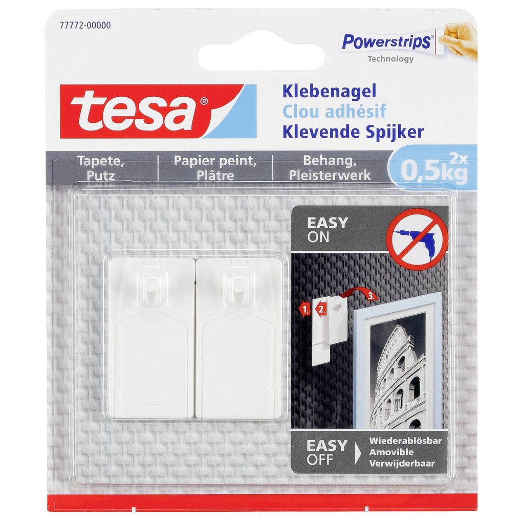 1x2 Tesa Adhesive Nail  (0,5 kg) for Wallpaper & Plaster    77772
