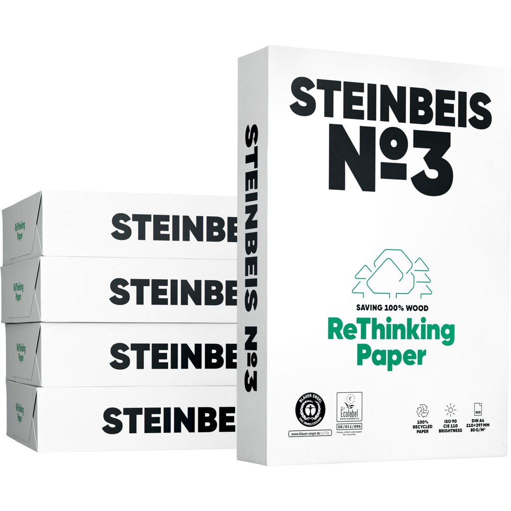 5x 500 Blatt Steinbeis No. 3 Recyclingpapier A 4 80 g ISO 90