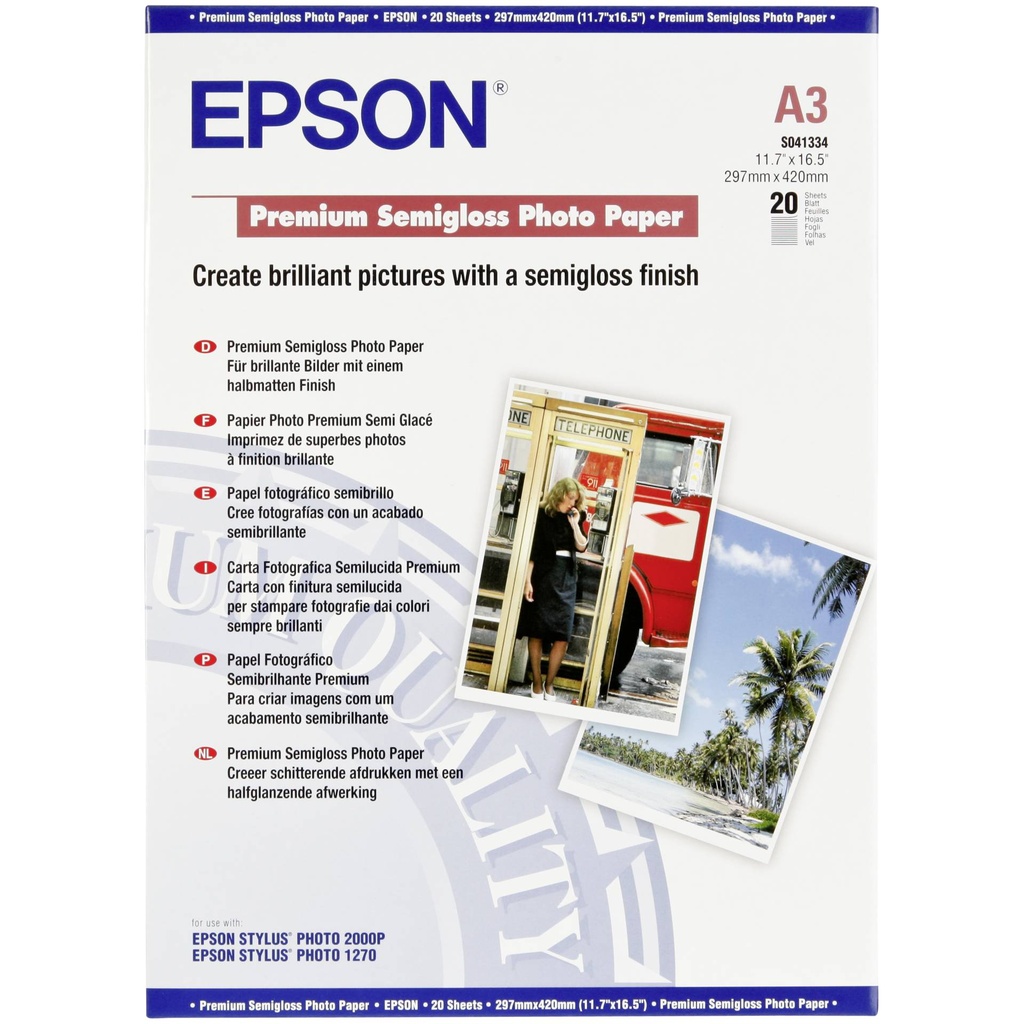 Epson Premium Semigloss Photo A3, 20 Sheet, 251g    S041334