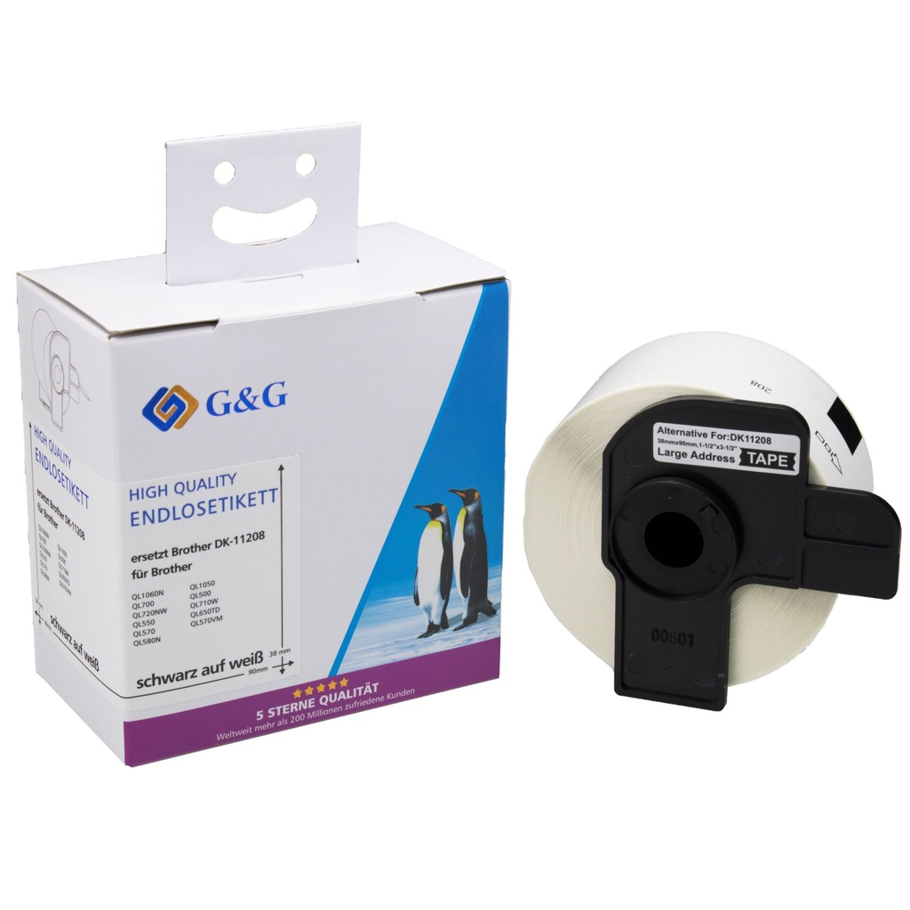 G&G Etiketten 38mm x 90mm sw-ws Komp. m. Brother DK-11208