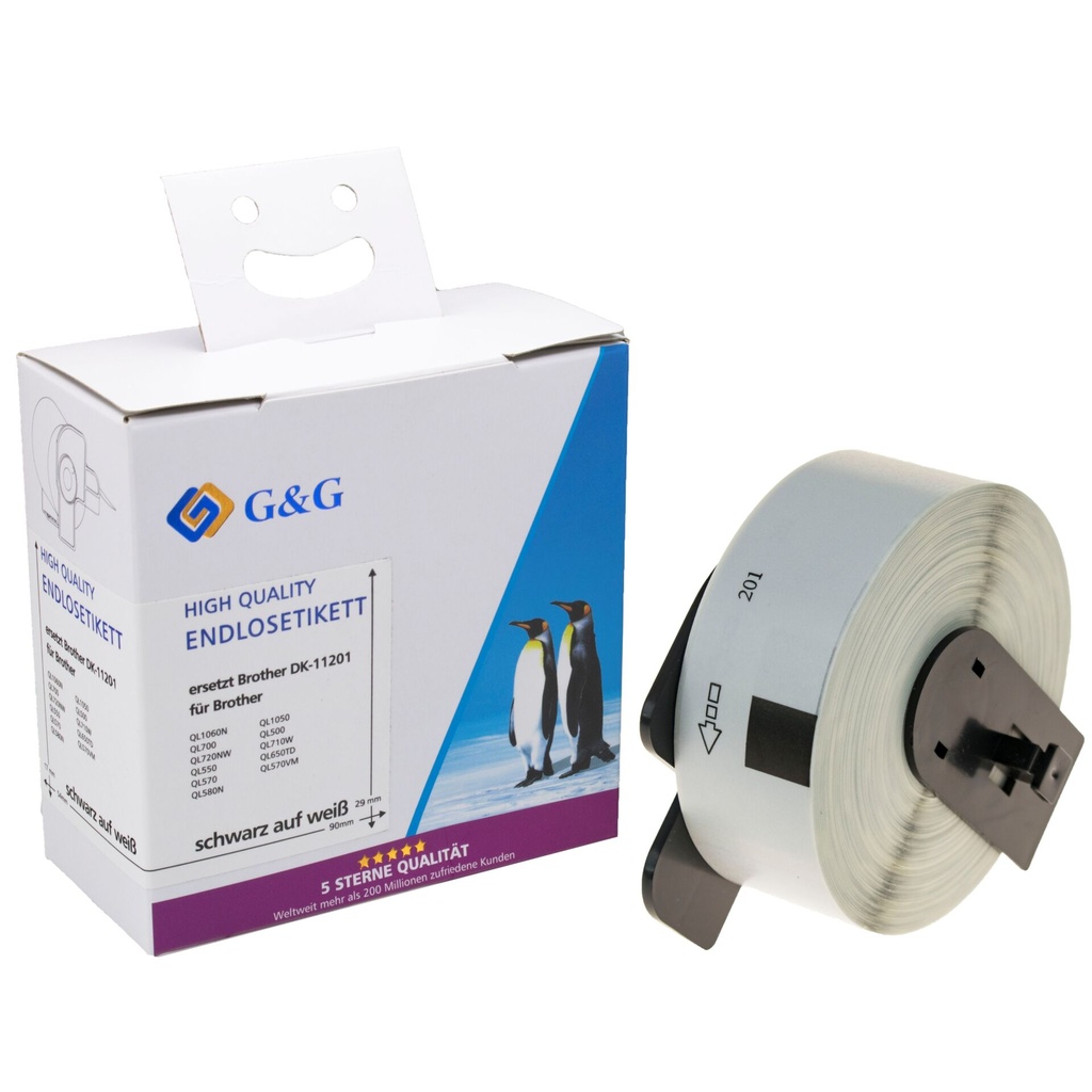 G&G Etiketten 29mm x 90mm sw-ws Komp. m. Brother DK-11201