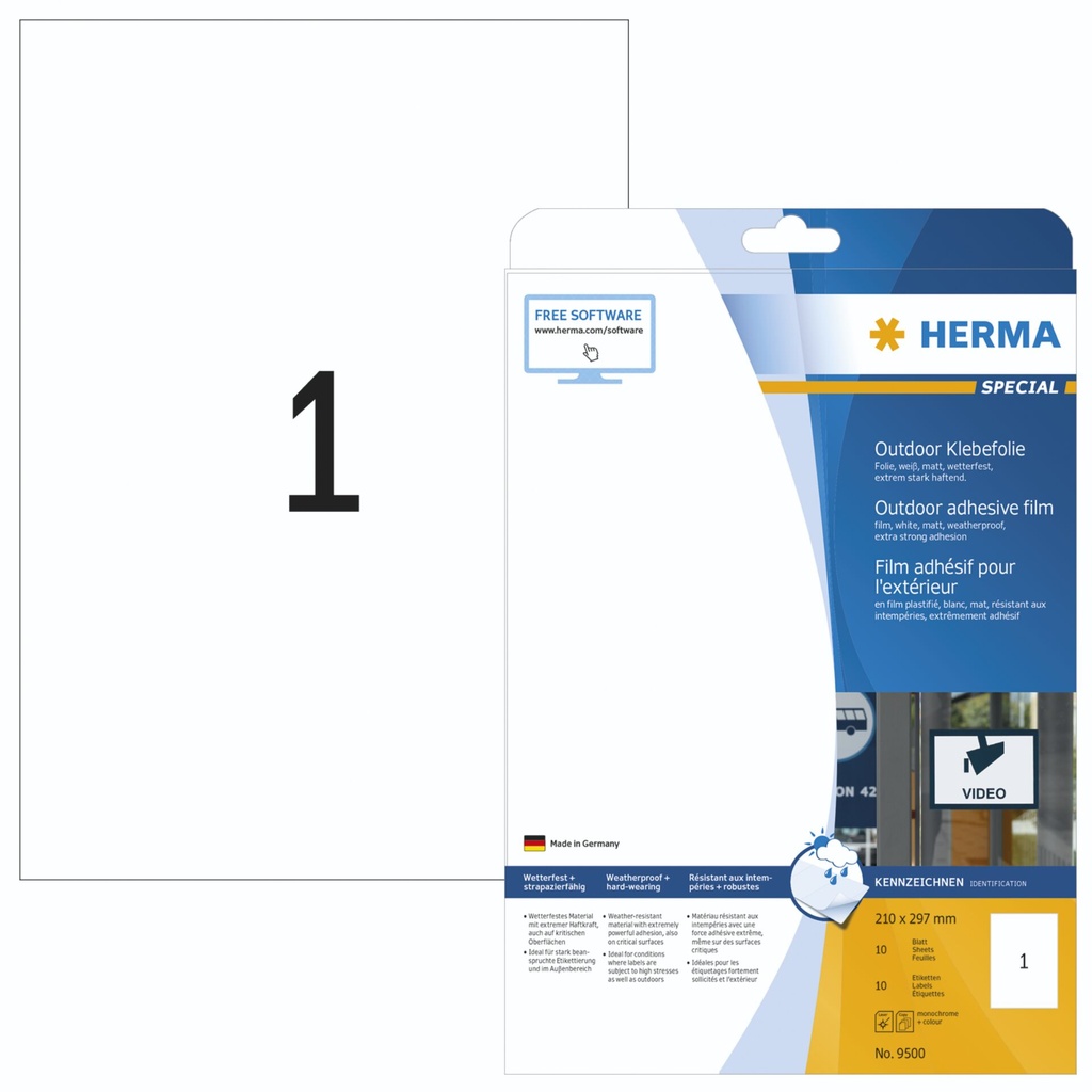 Herma Outdoor Adhesive Film 9500 210x297  50 sheets 10 pcs.