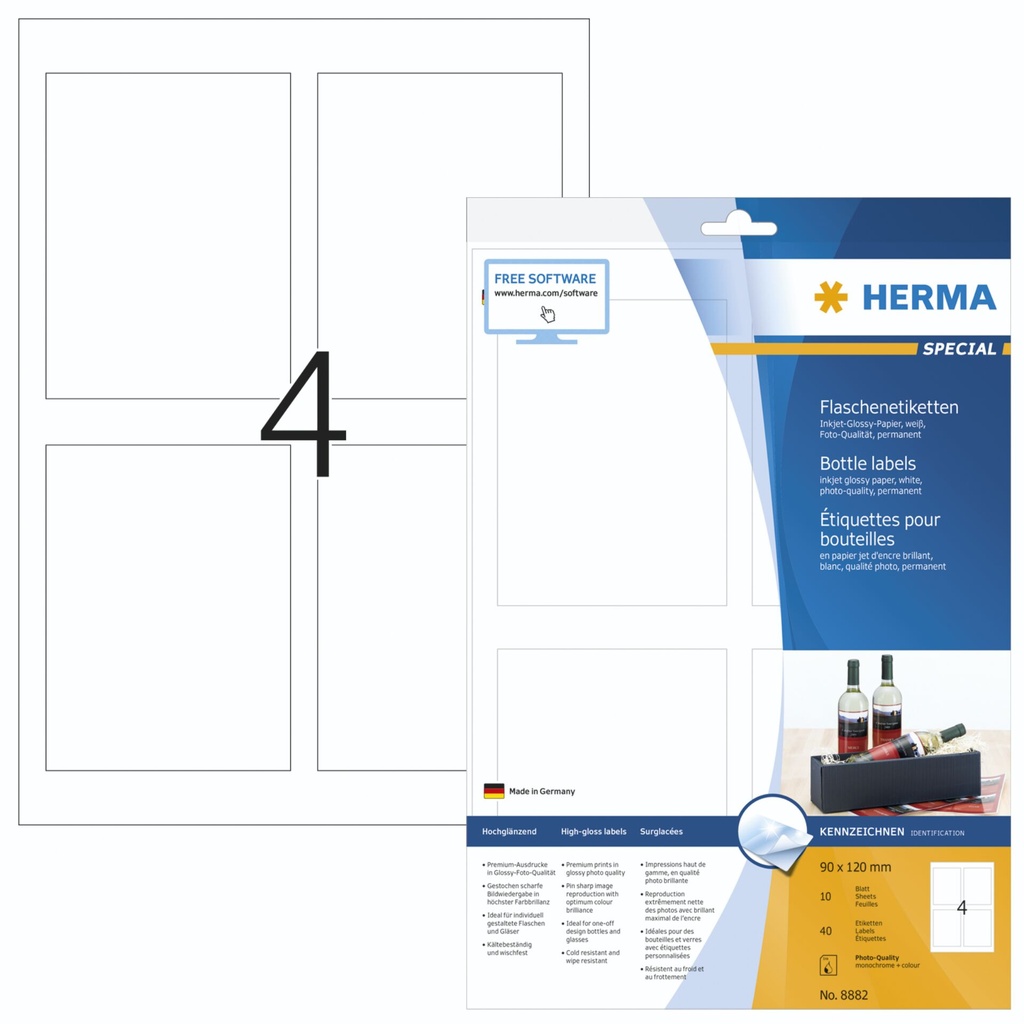 Herma Bottle Label inkjet 90x120 10 Sheets DIN A4 40 pcs.    8882