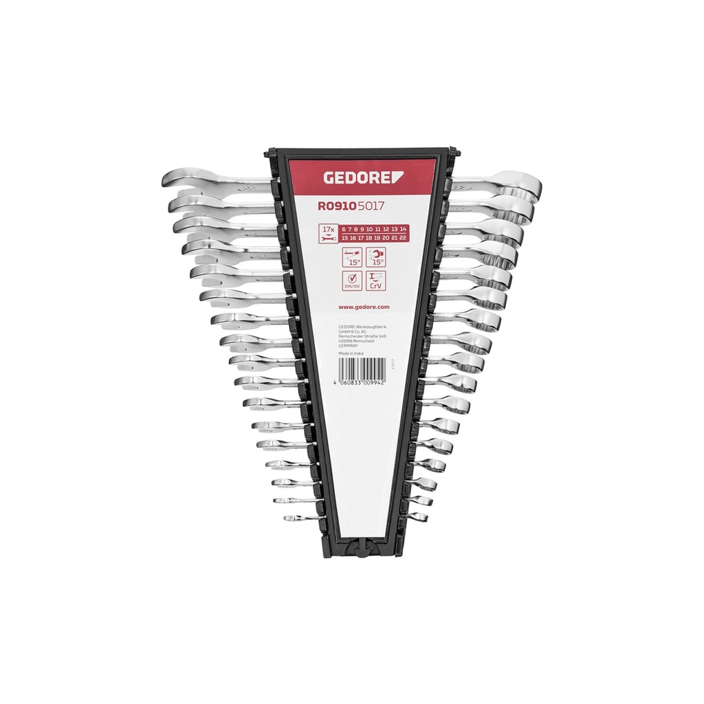 GEDORE red Ratchet Spanner Set metric   17-pieces