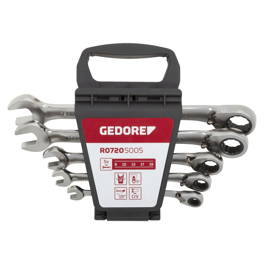 GEDORE red Combination Ratchet open-end Spanner Set  5-pieces