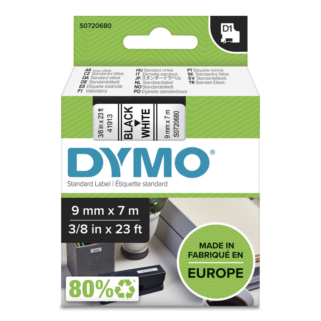 Dymo D1 9mm Black/White labels 40913