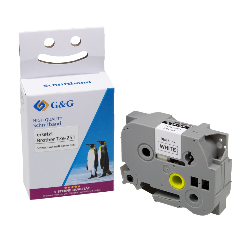 G&G Schriftband 24mm x 8m sw-ws Komp. m. Brother TZe-251