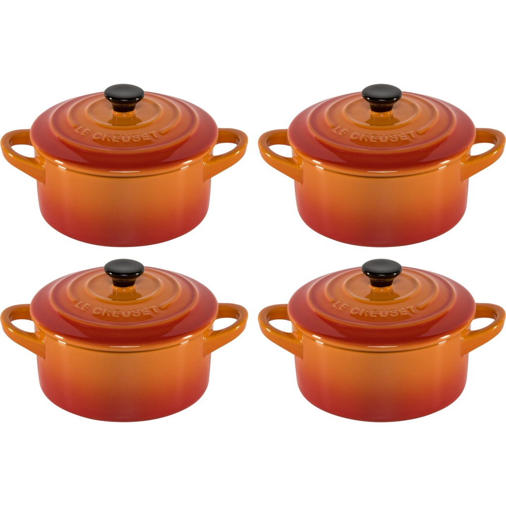 Le Creuset Stoneware Set of 4 petite Casseroles 10x5cm volcan.
