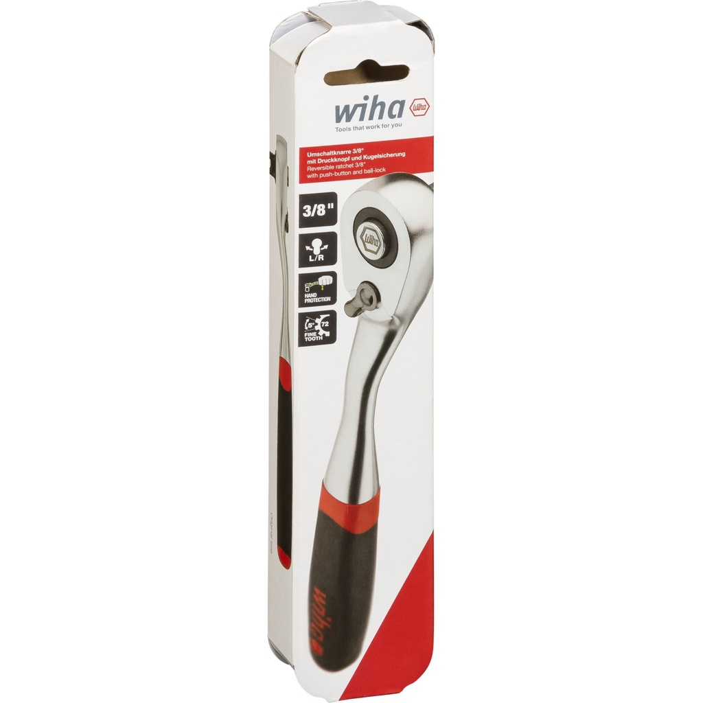 Wiha Umschaltknarre 3/8 Zoll mit Druckknopf und Kugelsicherung